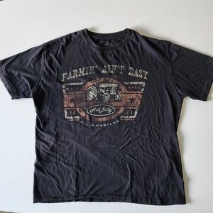 HILL BILLY Shirt Mens XL Graphic Tee Tractor Farming Hard‎ Work Black Hillbilly